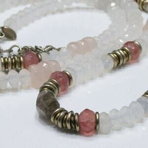 Chico’s Long Gemstone Beaded Necklace Pink Clear Lucite 55” Vintage Jewelry